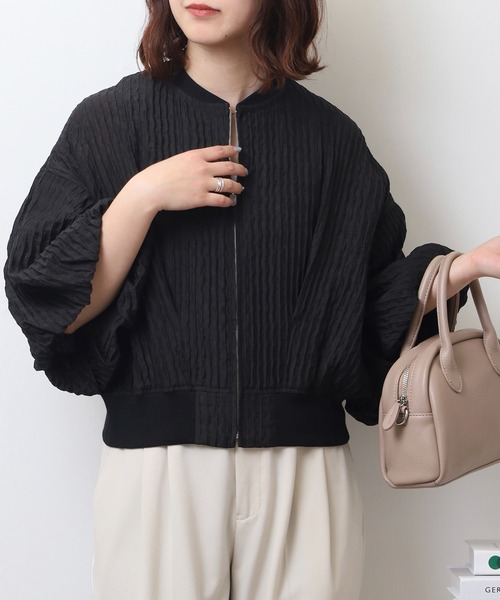 EGLANTINE（エグランティーヌ）の「EGLANTINE 【セットアップ対応】楊柳バルーン袖 ジップジャケット（ブルゾン・レディース・オフホワイト/ベージュ/ブラック・40）」の11枚目の写真
