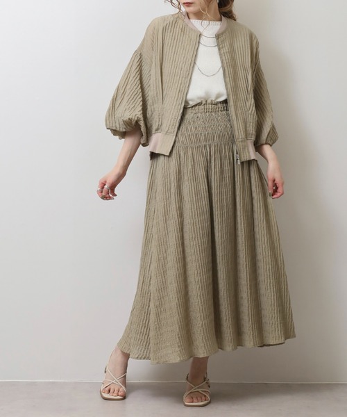 EGLANTINE（エグランティーヌ）の「EGLANTINE 【セットアップ対応】楊柳バルーン袖 ジップジャケット（ブルゾン・レディース・オフホワイト/ベージュ/ブラック・40）」の18枚目の写真