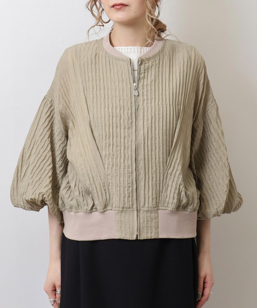 EGLANTINE（エグランティーヌ）の「EGLANTINE 【セットアップ対応】楊柳バルーン袖 ジップジャケット（ブルゾン・レディース・オフホワイト/ベージュ/ブラック・40）」の19枚目の写真
