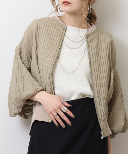 EGLANTINE（エグランティーヌ）の「EGLANTINE 【セットアップ対応】楊柳バルーン袖 ジップジャケット（ブルゾン・レディース・オフホワイト/ベージュ/ブラック・40）」の15枚目の写真