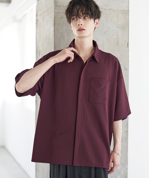 【未使用】【2枚まとめて】半袖シャツ  ネイビー　紺　Ｌ　比翼ボタン　比翼仕立て　フロント・フライ　front fly　清潔感 レギュラーカラー　カジュアルシャツ SITRY（シトリー） シャツ Polyester twill Fly front shirt/別注