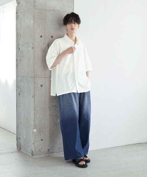 ETELIO(エテリオ)の「梨地レギュラーカラー半袖比翼シャツ(シャツ/ブラウス・メンズ・ブラック/ブルーグリーン/ワイン/ホワイト/チャコール/ネイビー・L/M/S/XL)」の15枚目の写真