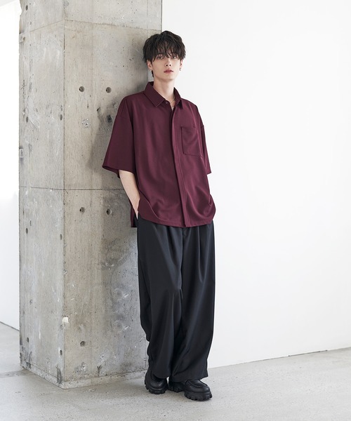 【未使用】【2枚まとめて】半袖シャツ  ネイビー　紺　Ｌ　比翼ボタン　比翼仕立て　フロント・フライ　front fly　清潔感 レギュラーカラー　カジュアルシャツ SITRY（シトリー） シャツ Polyester twill Fly front shirt/別注