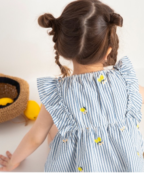 BRANSHES（ブランシェス）の「【おそろい】レモン＆フラワー総柄刺繍チュニック（シャツ/ブラウス・キッズ・オフホワイト/ラベンダー・80/140/120/90/150/110/100/130）」の12枚目の写真