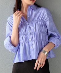 Rejoule（リジュール）の「無地ストライプアソート　シャーリング長袖シャツ（シャツ/ブラウス）」