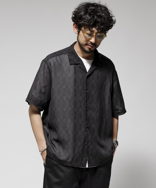 Firsthand（ファーストハンド）の「Firsthand/ファーストハンド オーバーサイズ ライトメッシュ オープンカラーシャツ / シアー 柄シャツ / ペイズリーシャツ /イージーケア（シャツ/ブラウス・メンズ・ブラック/ネイビー・M/L）」の4枚目の写真