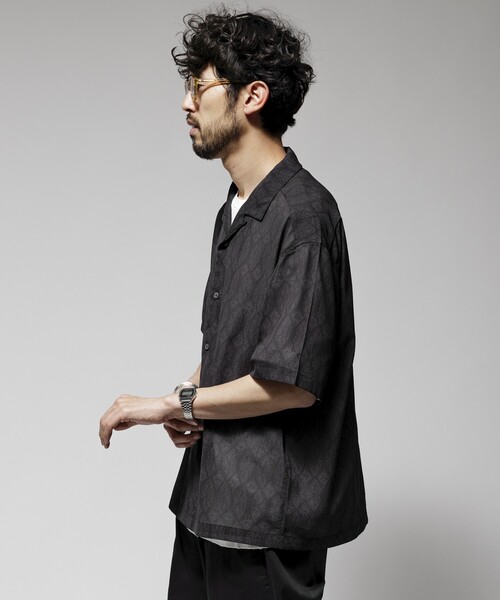 Firsthand（ファーストハンド）の「Firsthand/ファーストハンド オーバーサイズ ライトメッシュ オープンカラーシャツ / シアー 柄シャツ / ペイズリーシャツ /イージーケア（シャツ/ブラウス・メンズ・ブラック/ネイビー・M/L）」の6枚目の写真