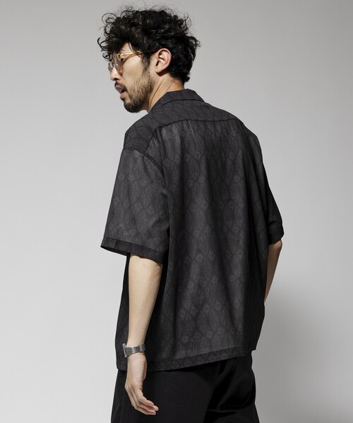 Firsthand（ファーストハンド）の「Firsthand/ファーストハンド オーバーサイズ ライトメッシュ オープンカラーシャツ / シアー 柄シャツ / ペイズリーシャツ /イージーケア（シャツ/ブラウス・メンズ・ブラック/ネイビー・M/L）」の7枚目の写真