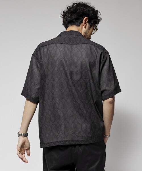 Firsthand（ファーストハンド）の「Firsthand/ファーストハンド オーバーサイズ ライトメッシュ オープンカラーシャツ / シアー 柄シャツ / ペイズリーシャツ /イージーケア（シャツ/ブラウス・メンズ・ブラック/ネイビー・M/L）」の8枚目の写真