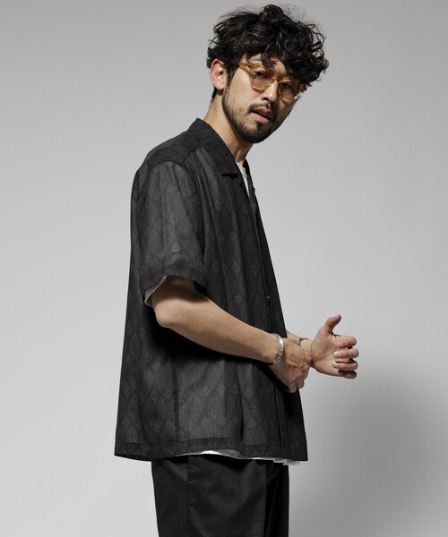 Firsthand（ファーストハンド）の「Firsthand/ファーストハンド オーバーサイズ ライトメッシュ オープンカラーシャツ / シアー 柄シャツ / ペイズリーシャツ /イージーケア（シャツ/ブラウス・メンズ・ブラック/ネイビー・M/L）」の11枚目の写真