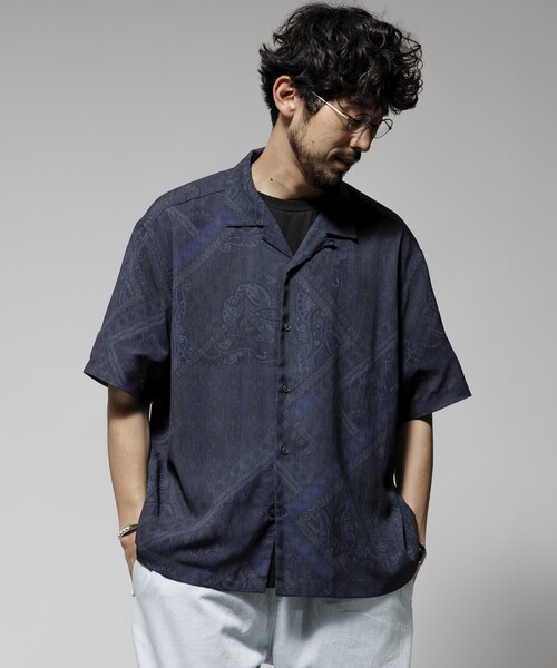 Firsthand（ファーストハンド）の「Firsthand/ファーストハンド オーバーサイズ ライトメッシュ オープンカラーシャツ / シアー 柄シャツ / ペイズリーシャツ /イージーケア（シャツ/ブラウス・メンズ・ブラック/ネイビー・M/L）」の17枚目の写真