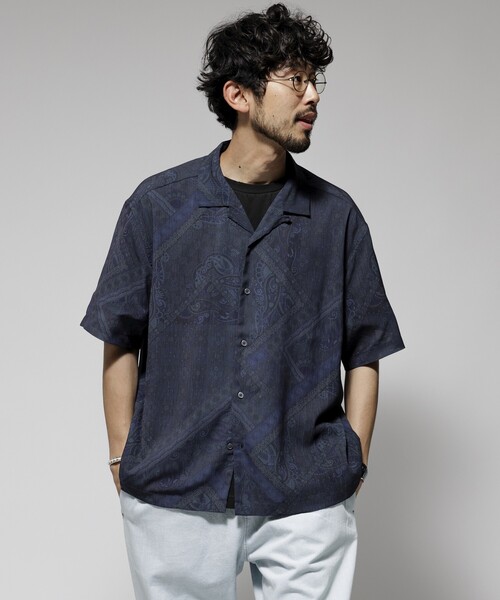 Firsthand（ファーストハンド）の「Firsthand/ファーストハンド オーバーサイズ ライトメッシュ オープンカラーシャツ / シアー 柄シャツ / ペイズリーシャツ /イージーケア（シャツ/ブラウス・メンズ・ブラック/ネイビー・M/L）」の18枚目の写真