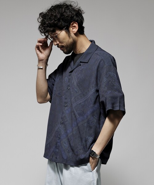 Firsthand（ファーストハンド）の「Firsthand/ファーストハンド オーバーサイズ ライトメッシュ オープンカラーシャツ / シアー 柄シャツ / ペイズリーシャツ /イージーケア（シャツ/ブラウス・メンズ・ブラック/ネイビー・M/L）」の19枚目の写真