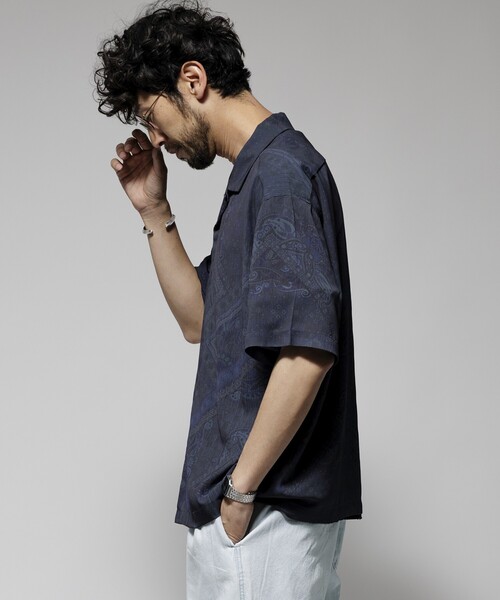 Firsthand（ファーストハンド）の「Firsthand/ファーストハンド オーバーサイズ ライトメッシュ オープンカラーシャツ / シアー 柄シャツ / ペイズリーシャツ /イージーケア（シャツ/ブラウス・メンズ・ブラック/ネイビー・M/L）」の20枚目の写真