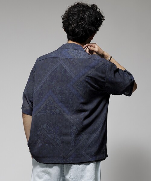 Firsthand（ファーストハンド）の「Firsthand/ファーストハンド オーバーサイズ ライトメッシュ オープンカラーシャツ / シアー 柄シャツ / ペイズリーシャツ /イージーケア（シャツ/ブラウス・メンズ・ブラック/ネイビー・M/L）」の21枚目の写真