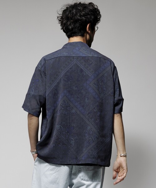 Firsthand（ファーストハンド）の「Firsthand/ファーストハンド オーバーサイズ ライトメッシュ オープンカラーシャツ / シアー 柄シャツ / ペイズリーシャツ /イージーケア（シャツ/ブラウス・メンズ・ブラック/ネイビー・M/L）」の22枚目の写真