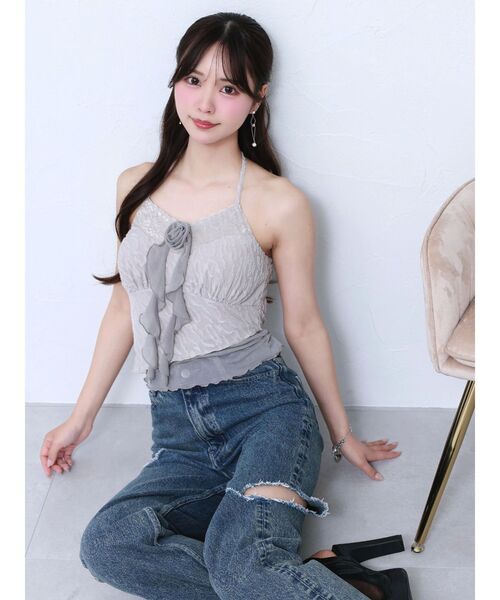 EATME(イートミー)の「カップ付コサージュキャミソール(キャミソール・レディース・オフホワイト/ブラック/グレー・FREE)」の20枚目の写真