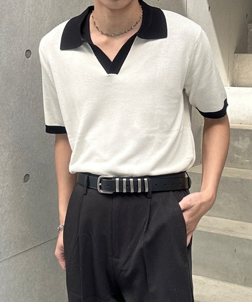 Otte(オッテ)の「コリアンバイカラーポロトップス(シャツ/ブラウス・メンズ・ブラック/ホワイト・LARGE/MEDIUM)」の3枚目の写真
