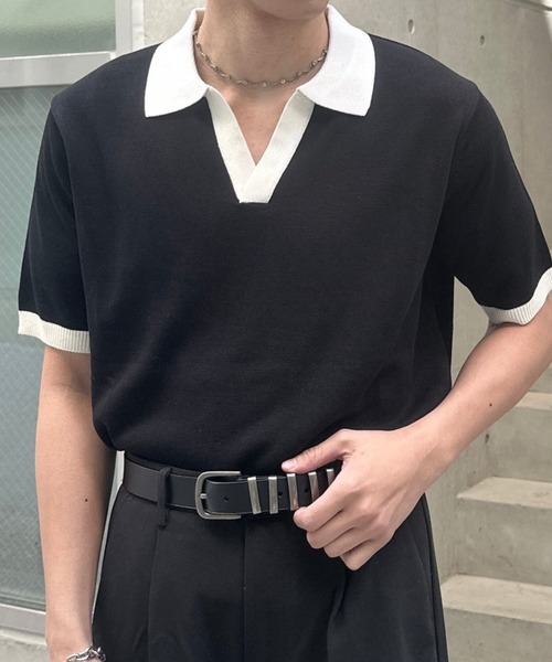 Otte(オッテ)の「コリアンバイカラーポロトップス(シャツ/ブラウス・メンズ・ブラック/ホワイト・LARGE/MEDIUM)」の11枚目の写真