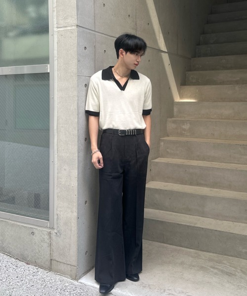Otte(オッテ)の「コリアンバイカラーポロトップス(シャツ/ブラウス・メンズ・ブラック/ホワイト・LARGE/MEDIUM)」の6枚目の写真