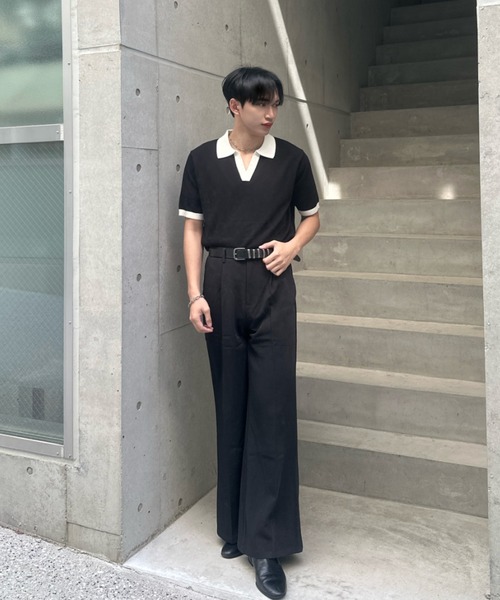 Otte(オッテ)の「コリアンバイカラーポロトップス(シャツ/ブラウス・メンズ・ブラック/ホワイト・LARGE/MEDIUM)」の13枚目の写真