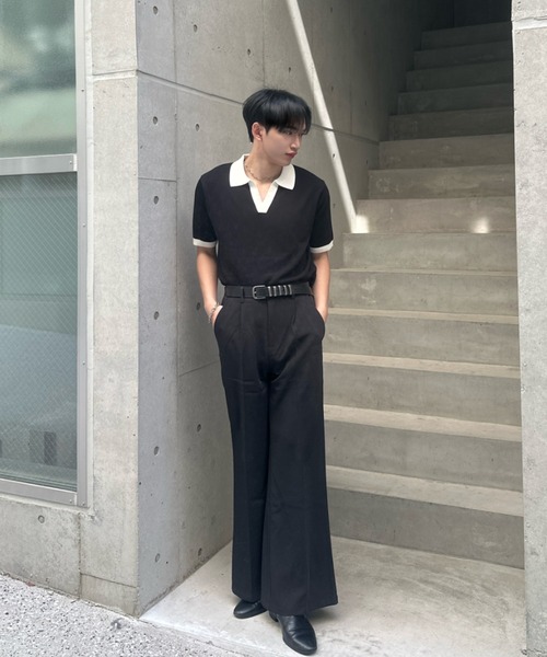 Otte(オッテ)の「コリアンバイカラーポロトップス(シャツ/ブラウス・メンズ・ブラック/ホワイト・LARGE/MEDIUM)」の14枚目の写真