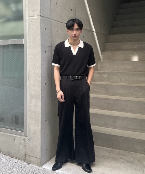 Otte(オッテ)の「コリアンバイカラーポロトップス(シャツ/ブラウス・メンズ・ブラック/ホワイト・LARGE/MEDIUM)」の12枚目の写真