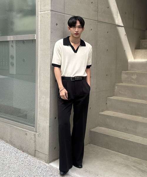 Otte(オッテ)の「コリアンバイカラーポロトップス(シャツ/ブラウス・メンズ・ブラック/ホワイト・LARGE/MEDIUM)」の7枚目の写真