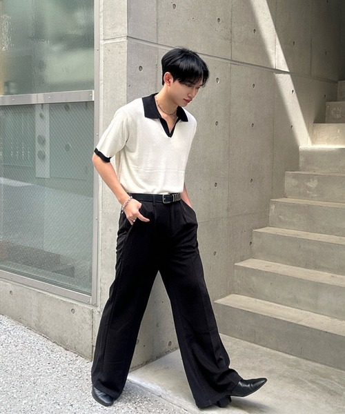 Otte(オッテ)の「コリアンバイカラーポロトップス(シャツ/ブラウス・メンズ・ブラック/ホワイト・LARGE/MEDIUM)」の8枚目の写真