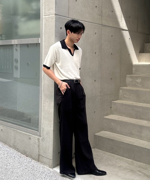 Otte(オッテ)の「コリアンバイカラーポロトップス(シャツ/ブラウス・メンズ・ブラック/ホワイト・LARGE/MEDIUM)」の9枚目の写真