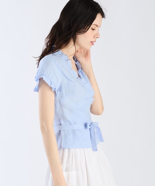 agnes b.(アニエスベー)の「リネン フリル 半袖 カシュクールブラウス(シャツ/ブラウス・レディース・ブルー系その他・36/38)」の3枚目の写真