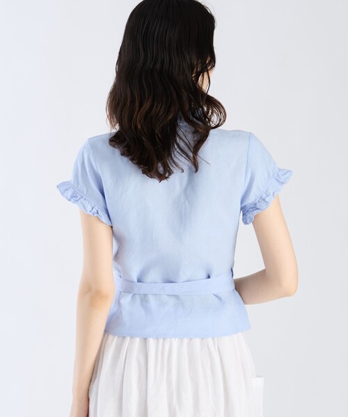 agnes b.(アニエスベー)の「リネン フリル 半袖 カシュクールブラウス(シャツ/ブラウス・レディース・ブルー系その他・36/38)」の4枚目の写真