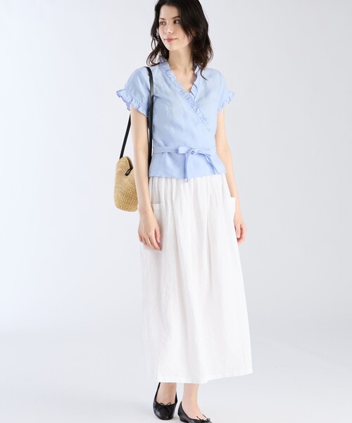 agnes b.(アニエスベー)の「リネン フリル 半袖 カシュクールブラウス(シャツ/ブラウス・レディース・ブルー系その他・36/38)」の5枚目の写真