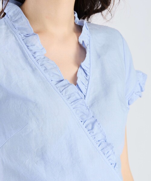 agnes b.(アニエスベー)の「リネン フリル 半袖 カシュクールブラウス(シャツ/ブラウス・レディース・ブルー系その他・36/38)」の6枚目の写真