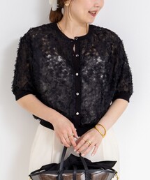 NOLLEY’S | 《手洗い可能》シフォン刺繍生地クルーネックカーディガン(カーディガン/ボレロ)