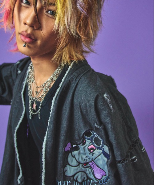 GALFY(ガルフィー)の「GALFY-闇に染まりしボロボロ甚平(シャツ/ブラウス・メンズ・グレー/ブラック/サックスブルー・L/XL)」の4枚目の写真