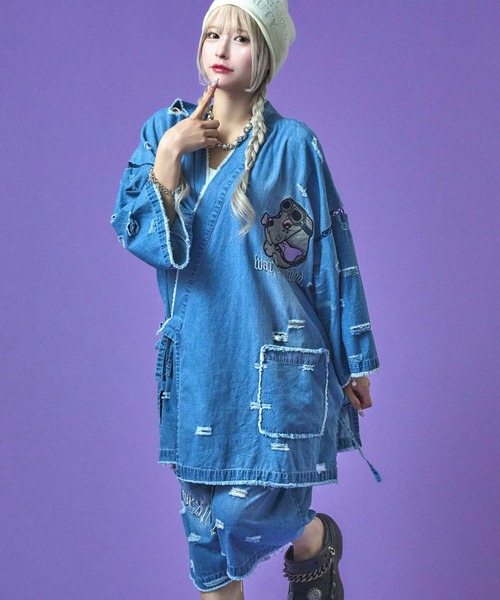 GALFY(ガルフィー)の「GALFY-闇に染まりしボロボロ甚平(シャツ/ブラウス・メンズ・グレー/ブラック/サックスブルー・L/XL)」の18枚目の写真
