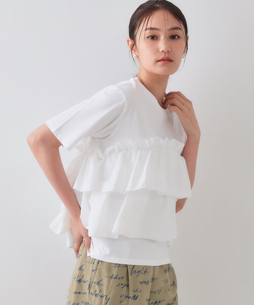 ダブルフリルデザイントップス【洗濯機洗い可】（Tシャツ