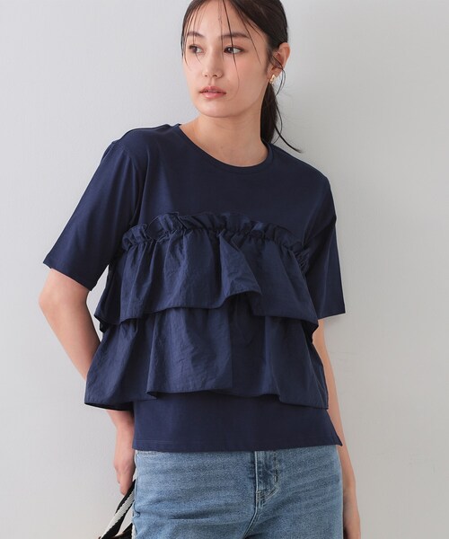 OPAQUE.CLIP（オペークドットクリップ）の「◆ダブルフリルデザイントップス【洗濯機洗い可】（Tシャツ/カットソー・レディース・ネイビー/ホワイト/ブラック・38/42/40）」の12枚目の写真