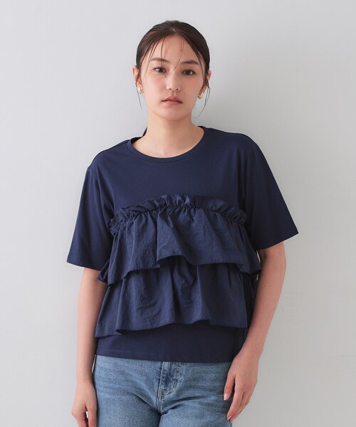 ダブルフリルデザイントップス【洗濯機洗い可】（Tシャツ
