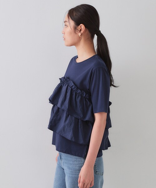 OPAQUE.CLIP（オペークドットクリップ）の「◆ダブルフリルデザイントップス【洗濯機洗い可】（Tシャツ/カットソー・レディース・ネイビー/ホワイト/ブラック・38/42/40）」の17枚目の写真