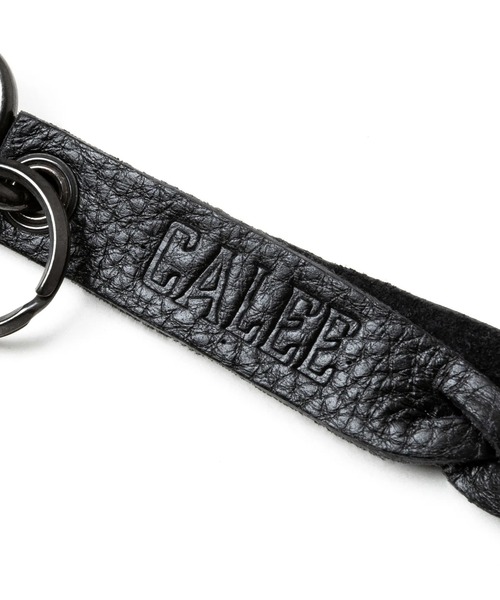 CALEE/キャリー STUDS&KNITTING LEATHER LONG KEY RING