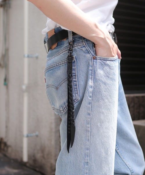 CALEE/キャリー STUDS&KNITTING LEATHER LONG KEY RING