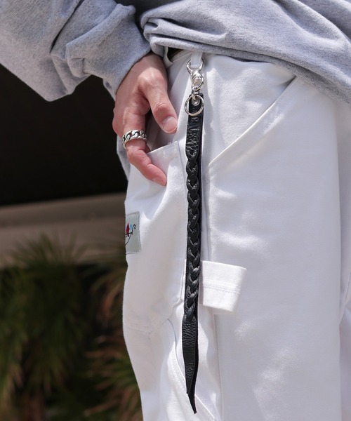大人気 CALEE キーリング 即完モデル CALEE/キャリー STUDS&KNITTING LEATHER LONG KEY RING