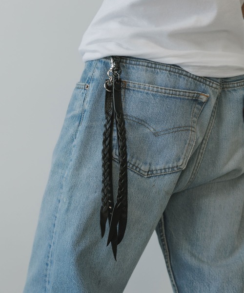 CALEE/キャリー STUDS&KNITTING LEATHER LONG KEY RING