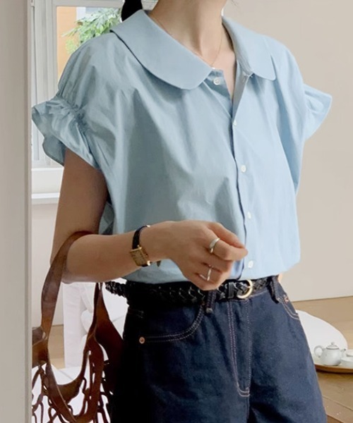 shoppinggo(ショッピングゴー)の「vネック ブラウス スキッパーブラウス オフィス(シャツ/ブラウス・レディース・ブルー/ホワイト・M)」の1枚目の写真