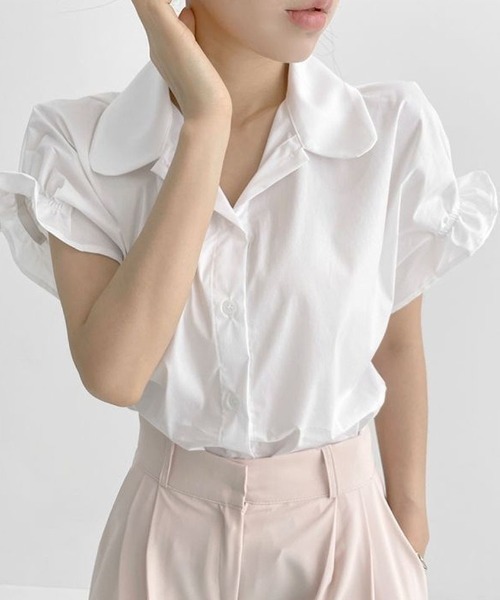shoppinggo(ショッピングゴー)の「vネック ブラウス スキッパーブラウス オフィス(シャツ/ブラウス・レディース・ブルー/ホワイト・M)」の4枚目の写真