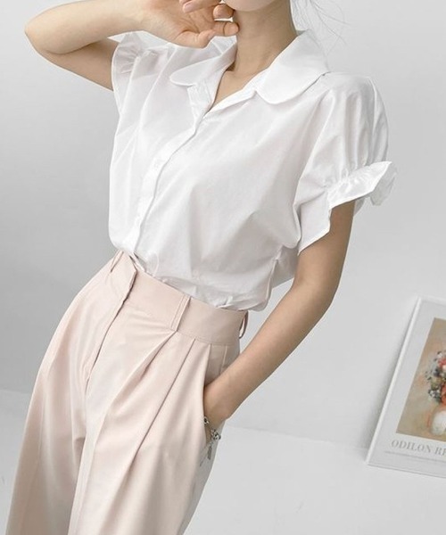 shoppinggo(ショッピングゴー)の「vネック ブラウス スキッパーブラウス オフィス(シャツ/ブラウス・レディース・ブルー/ホワイト・M)」の5枚目の写真