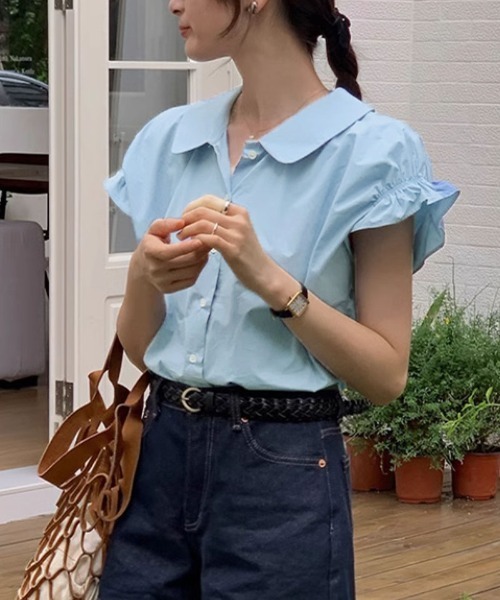 shoppinggo(ショッピングゴー)の「vネック ブラウス スキッパーブラウス オフィス(シャツ/ブラウス・レディース・ブルー/ホワイト・M)」の8枚目の写真