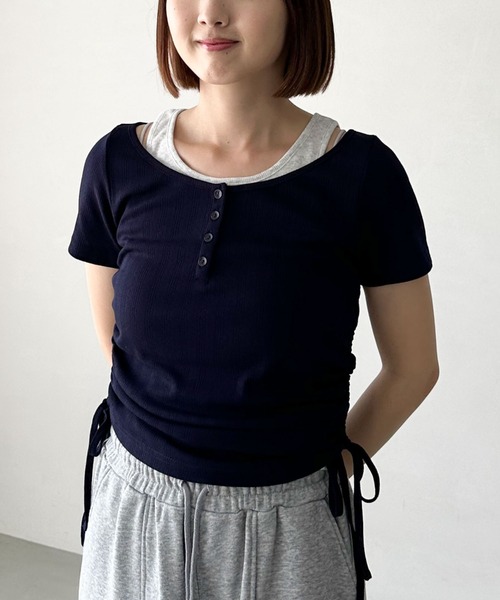 archives（アルシーヴ）の「レイヤード針抜きヘンリーＴＯＰＳ（Tシャツ/カットソー・レディース・ネイビー/イエロー/チャコールグレー・MEDIUM）」の3枚目の写真